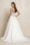 Strapless Lace Satin Corset Ball Gown Wedding Dress in White