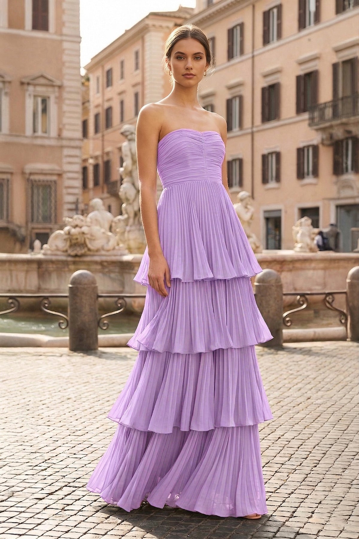 Strapless Emerald Green Ruffle Multi-Layer Long Prom Dress