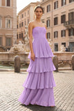 Strapless Emerald Green Ruffle Multi-Layer Long Prom Dress