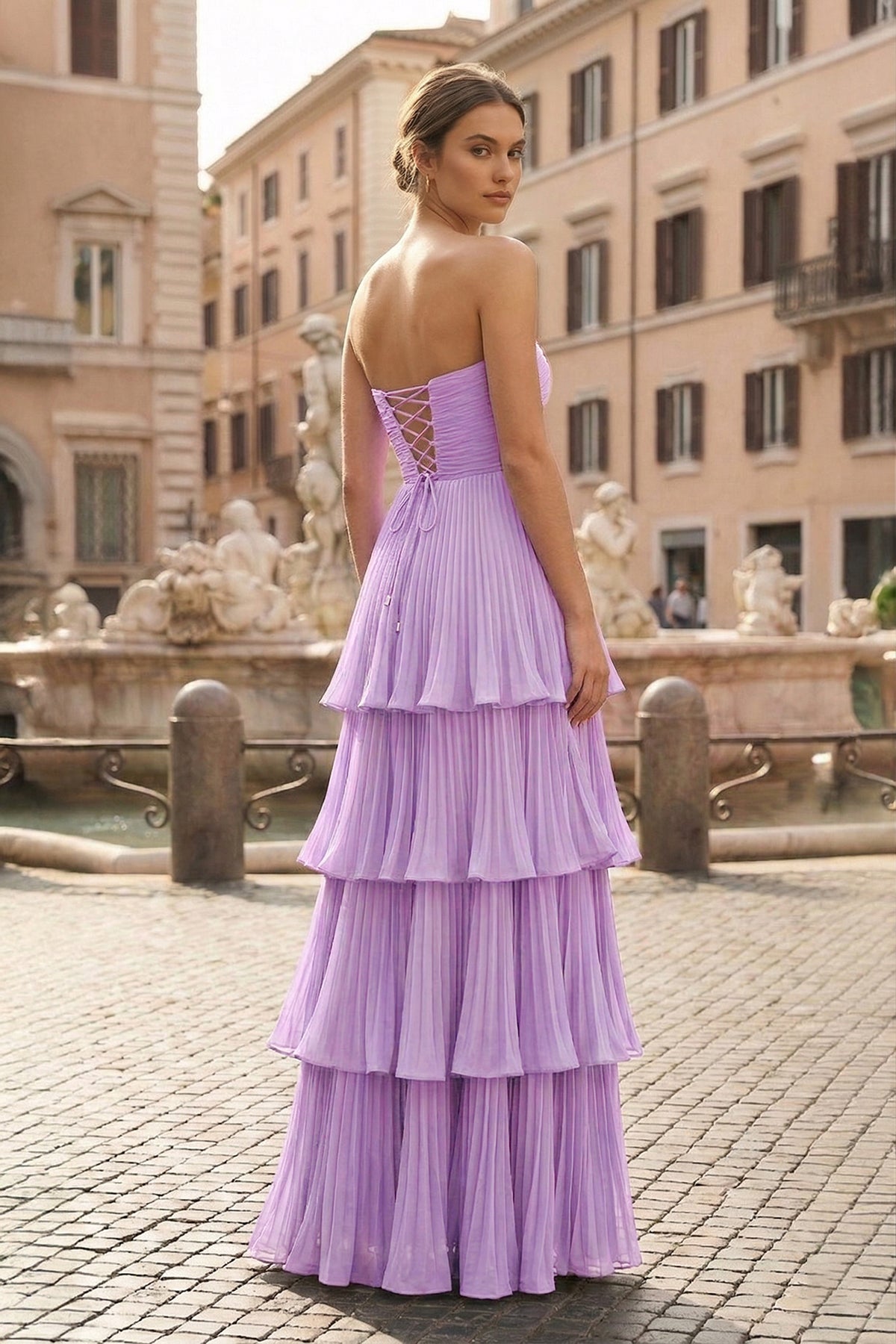 Strapless Emerald Green Ruffle Multi-Layer Long Prom Dress