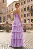 Strapless Emerald Green Ruffle Multi-Layer Long Prom Dress