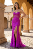 Mermaid Strapless Corset Lace Prom Dress with Slit