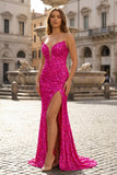Sparkly Golden Sheath Sequins Long Prom Dress with Slit