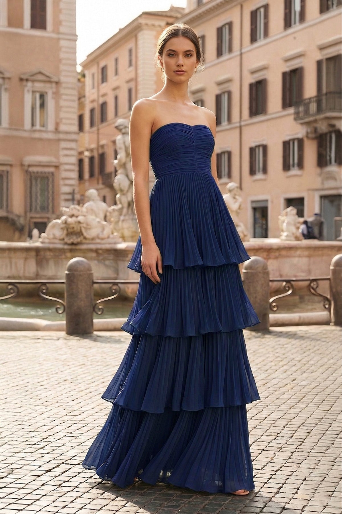 Strapless Emerald Green Ruffle Multi-Layer Long Prom Dress
