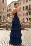 Strapless Emerald Green Ruffle Multi-Layer Long Prom Dress