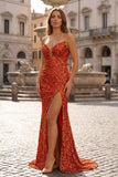 Sparkly Golden Sheath Sequins Long Prom Dress with Slit