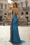 Sparkly Golden Sheath Sequins Long Prom Dress with Slit