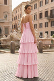 Strapless Emerald Green Ruffle Multi-Layer Long Prom Dress