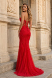 Mermaid Strapless Corset Lace Prom Dress with Slit