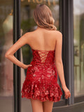 Strapless Lavender Sequin Tight Mini Dress with Ruffles