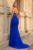 Mermaid Strapless Corset Lace Prom Dress with Slit