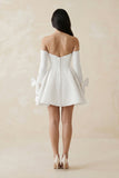 Strapless Satin A-Line Mini Wedding Dress With Sleeves in White