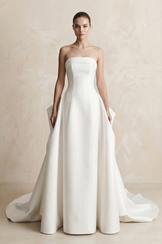 Strapless Satin A-Line Wedding Dress in White