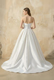 Strapless Satin Ball Gown With Bow in White