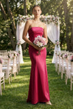 Strapless Satin Mermaid Bridesmaid Dress in Burgundy