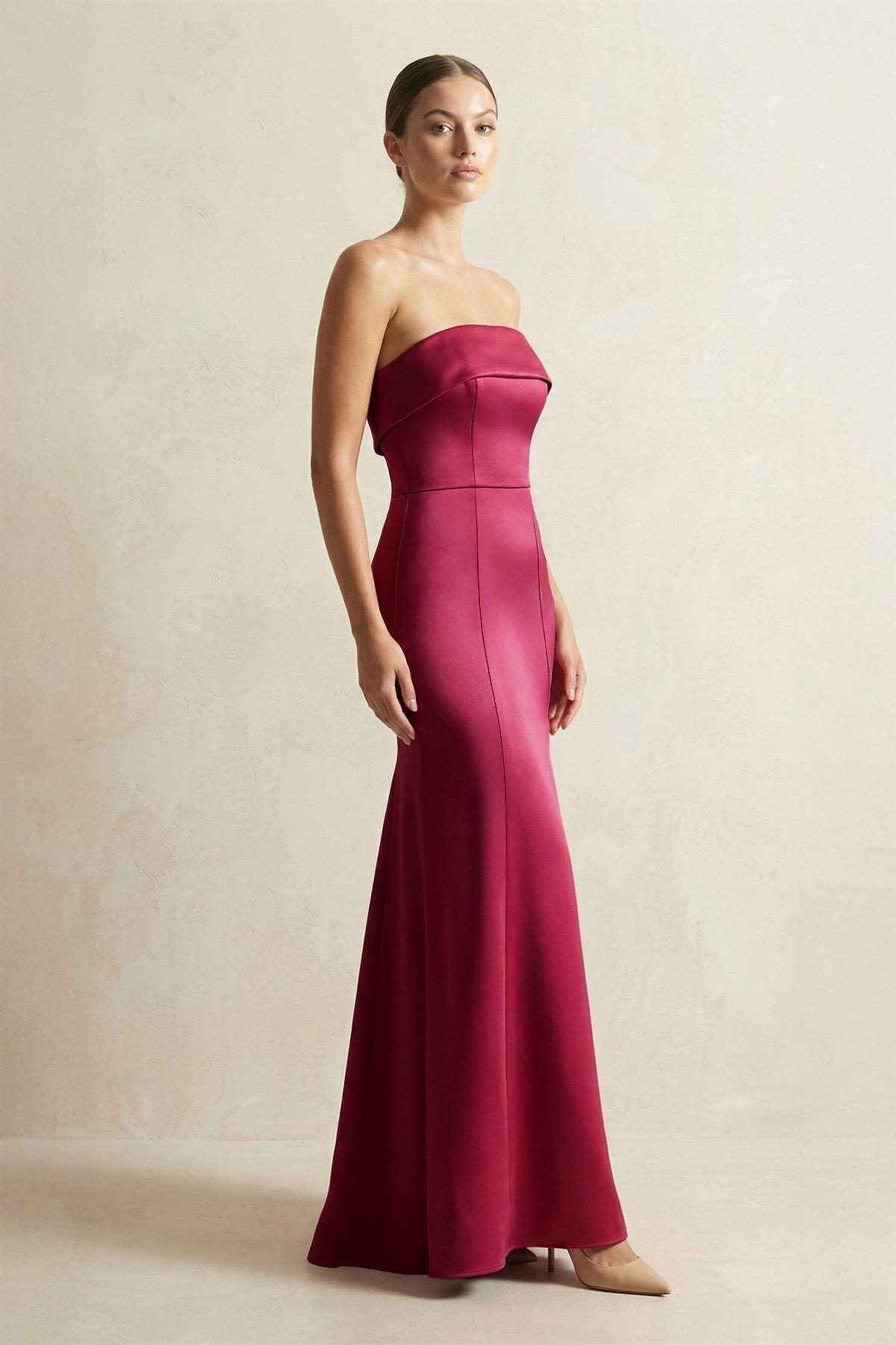 Strapless Satin Mermaid Bridesmaid Dress in Burgundy