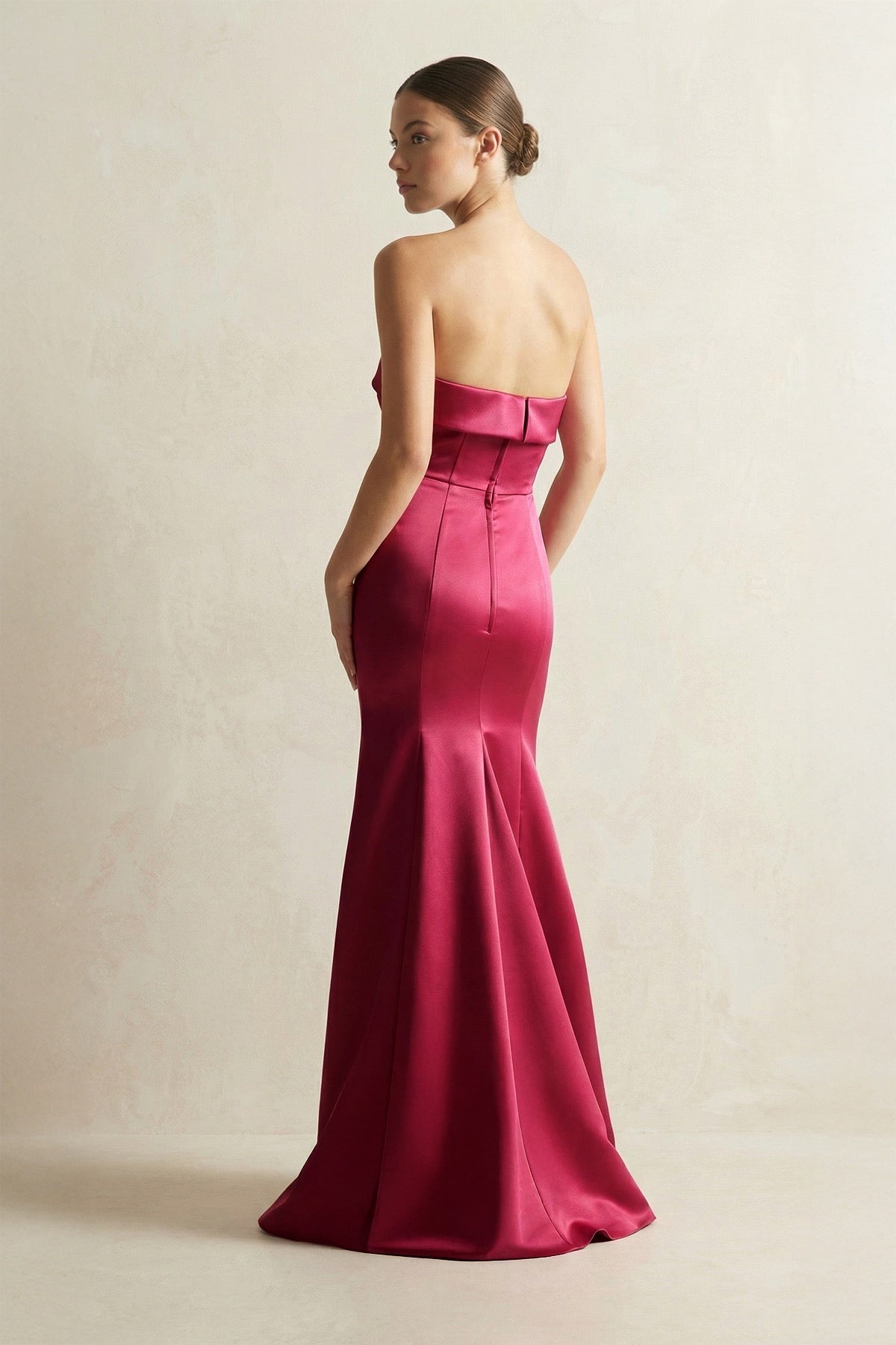 Strapless Satin Mermaid Bridesmaid Dress in Burgundy