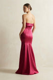 Strapless Satin Mermaid Bridesmaid Dress in Burgundy