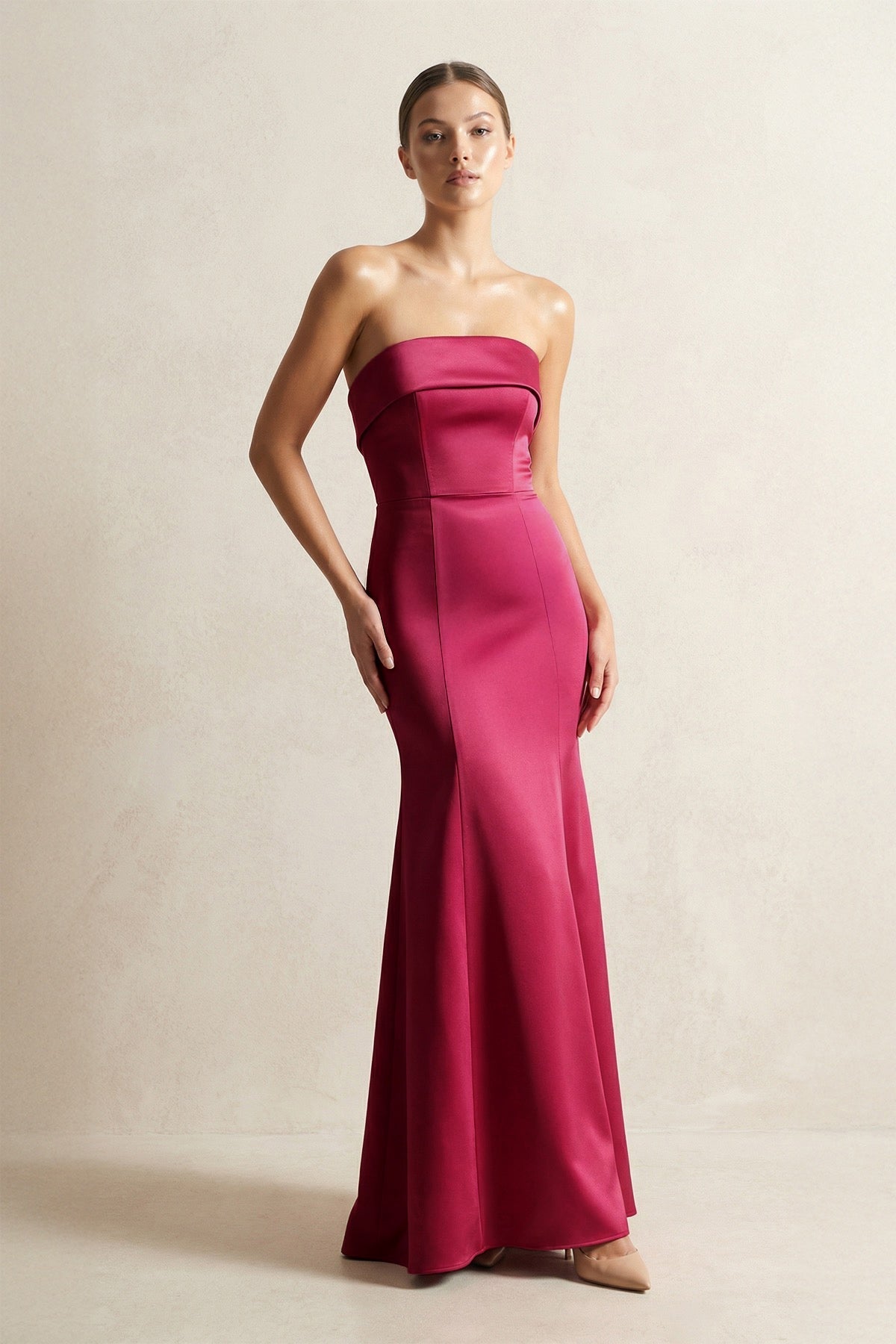 Strapless Satin Mermaid Bridesmaid Dress in Burgundy