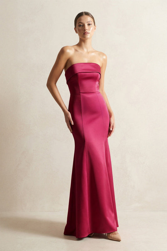 Strapless Satin Mermaid Bridesmaid Dress in Burgundy