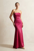 Strapless Satin Mermaid Bridesmaid Dress in Burgundy