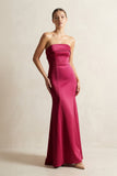 Strapless Satin Mermaid Bridesmaid Dress in Burgundy