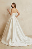 Strapless Satin Pleated Wedding Dress in Ivory