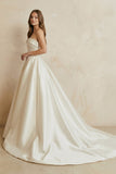 Strapless Satin Pleated Wedding Dress in Ivory