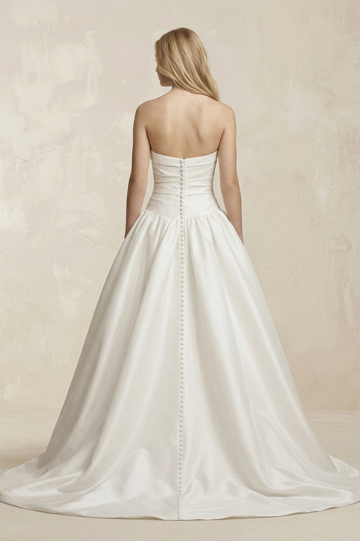 Strapless Satin Ruched A-Line Maxi Wedding Dress in White