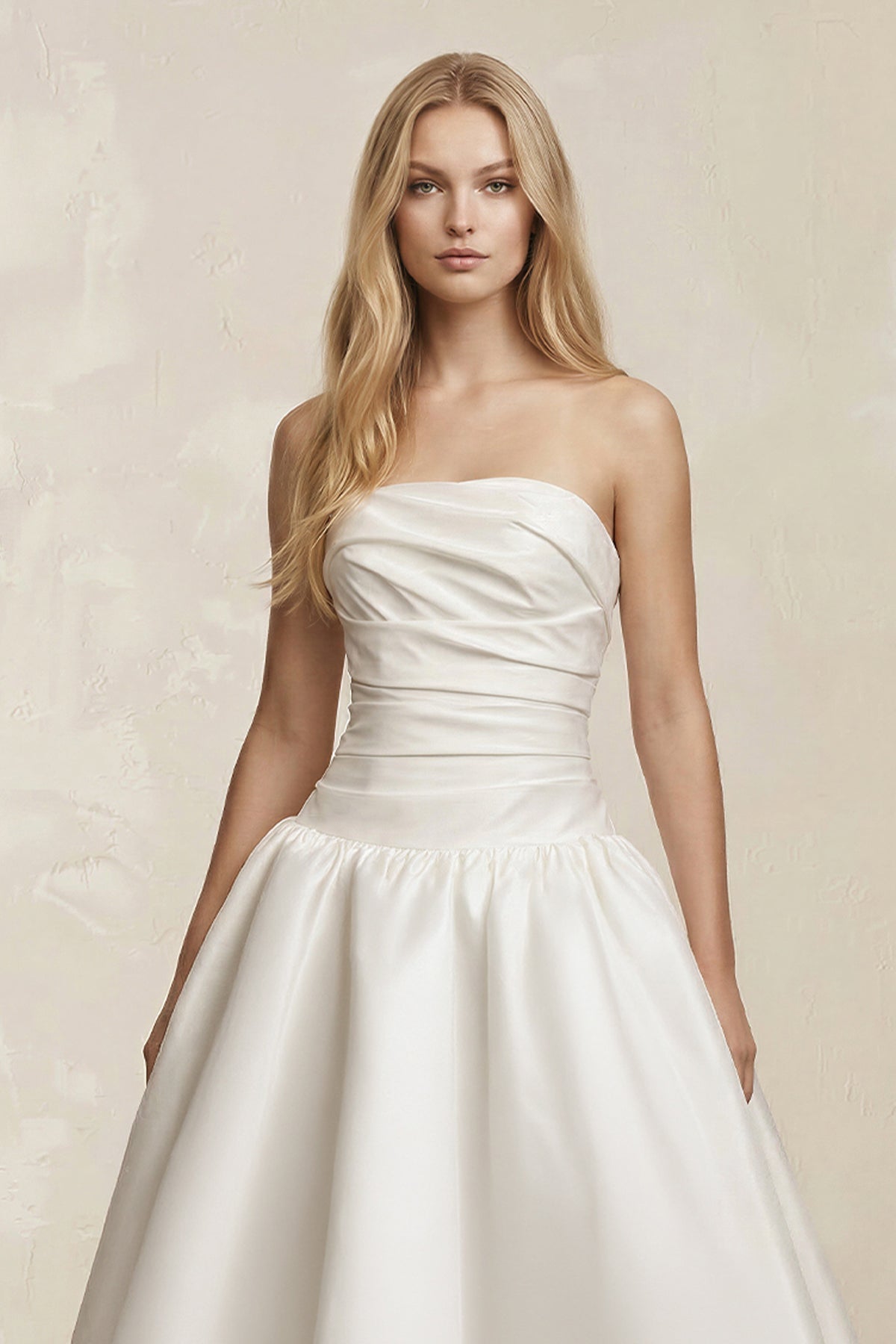 Strapless Satin Ruched A-Line Maxi Wedding Dress in White