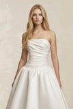Strapless Satin Ruched A-Line Maxi Wedding Dress in White