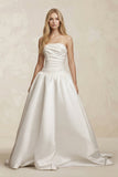 Strapless Satin Ruched A-Line Maxi Wedding Dress in White