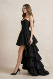 Strapless Satin Sweetheart High-Low A-Line Wedding Dress With Ruffles in Black