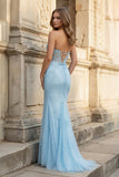 Mermaid Strapless Corset Lace Prom Dress with Slit