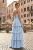Strapless Emerald Green Ruffle Multi-Layer Long Prom Dress