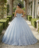 Strapless Sweetheart Neck 3D lace appliqued Quinceanera Dresses