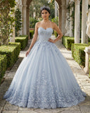 Strapless Sweetheart Neck 3D lace appliqued Quinceanera Dresses