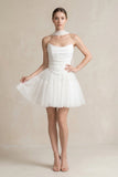 Strapless Tulle A-Line Ruched Mini Wedding Dress in White