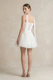 Strapless Tulle A-Line Ruched Mini Wedding Dress in White