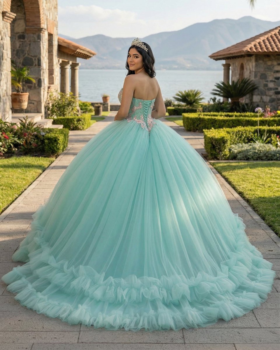 Sage Green Strapless Tulle Ball Gown Quinceanera Dress