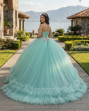 Sage Green Strapless Tulle Ball Gown Quinceanera Dress