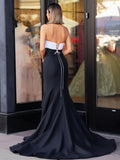 Strapless White and Black Ruched Mermaid Prom Dress