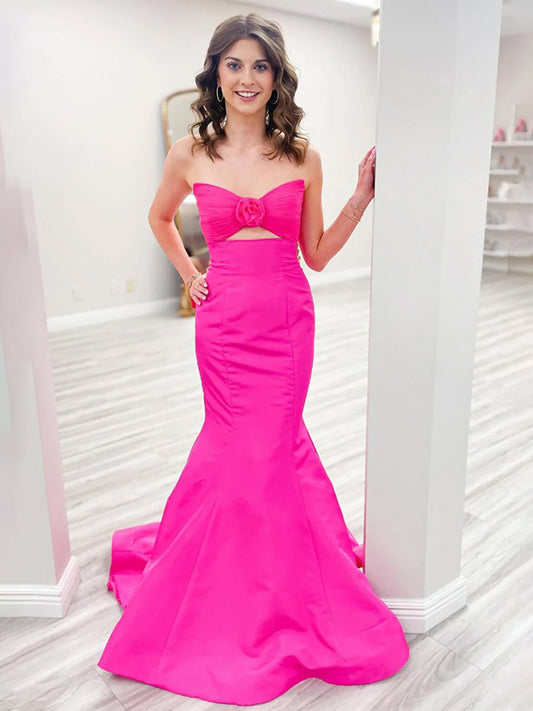 Strapless White and Black Ruched Mermaid Prom Dress