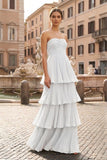 Strapless Emerald Green Ruffle Multi-Layer Long Prom Dress