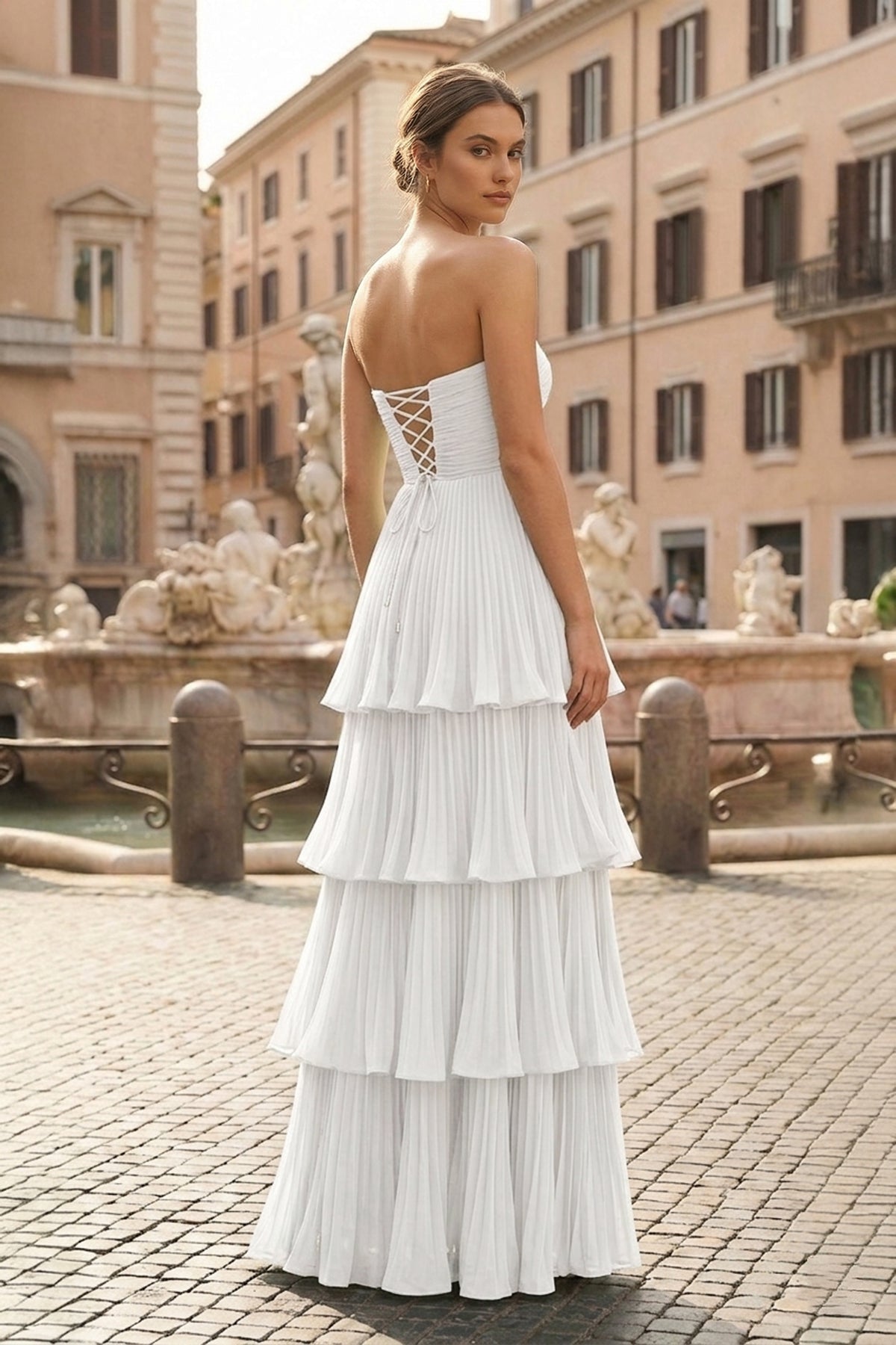 Strapless Emerald Green Ruffle Multi-Layer Long Prom Dress