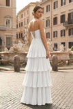 Strapless Emerald Green Ruffle Multi-Layer Long Prom Dress