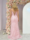 Straps Sky Blue Spaghetti Straps Sequin Appliques Mermaid Prom Dress
