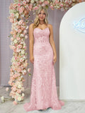Straps Sky Blue Spaghetti Straps Sequin Appliques Mermaid Prom Dress