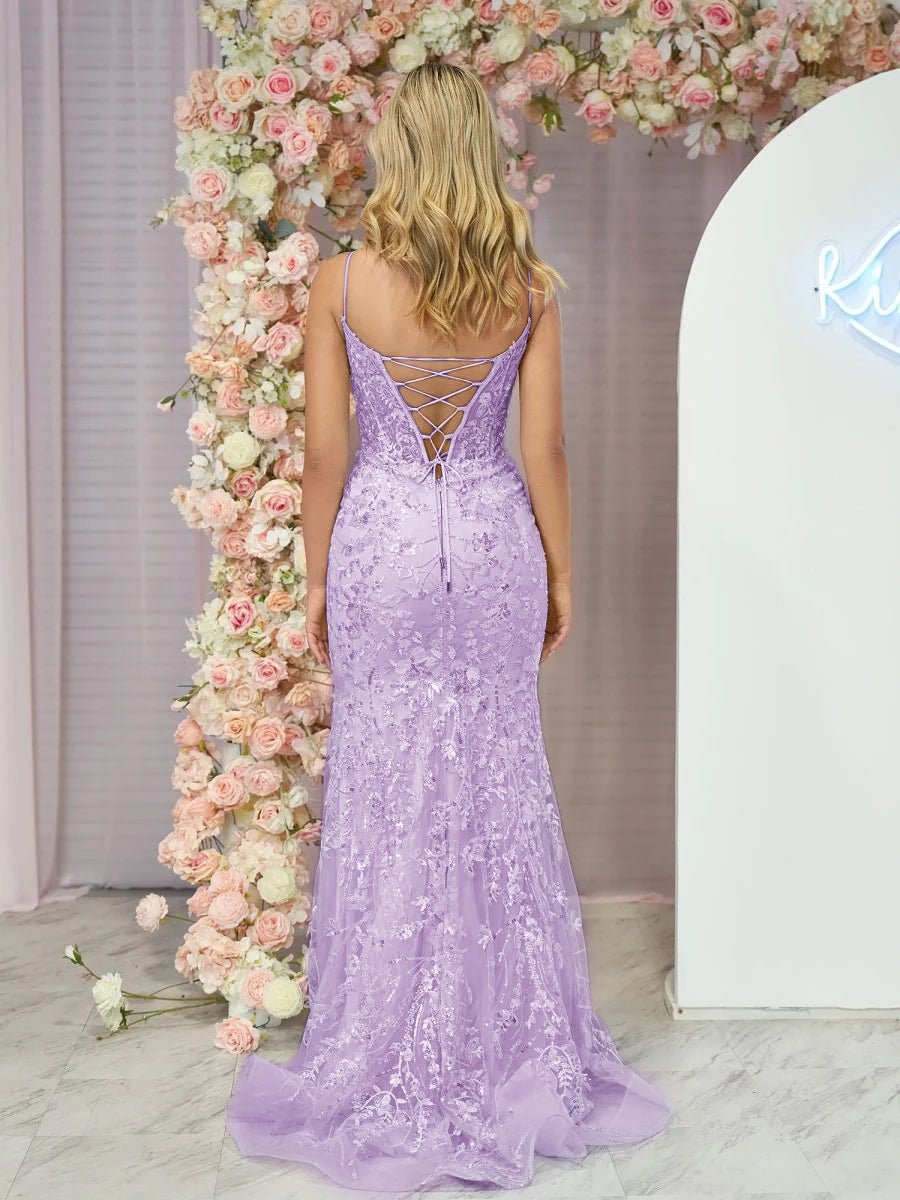 Straps Sky Blue Spaghetti Straps Sequin Appliques Mermaid Prom Dress