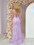 Straps Sky Blue Spaghetti Straps Sequin Appliques Mermaid Prom Dress